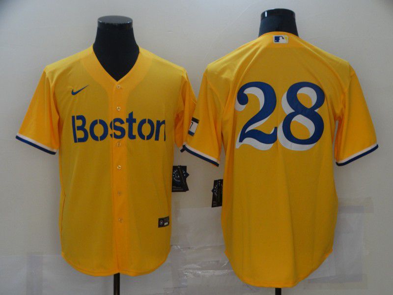 Men Boston Red Sox 28 No name Yellow Game 2021 Nike MLB Jerseys